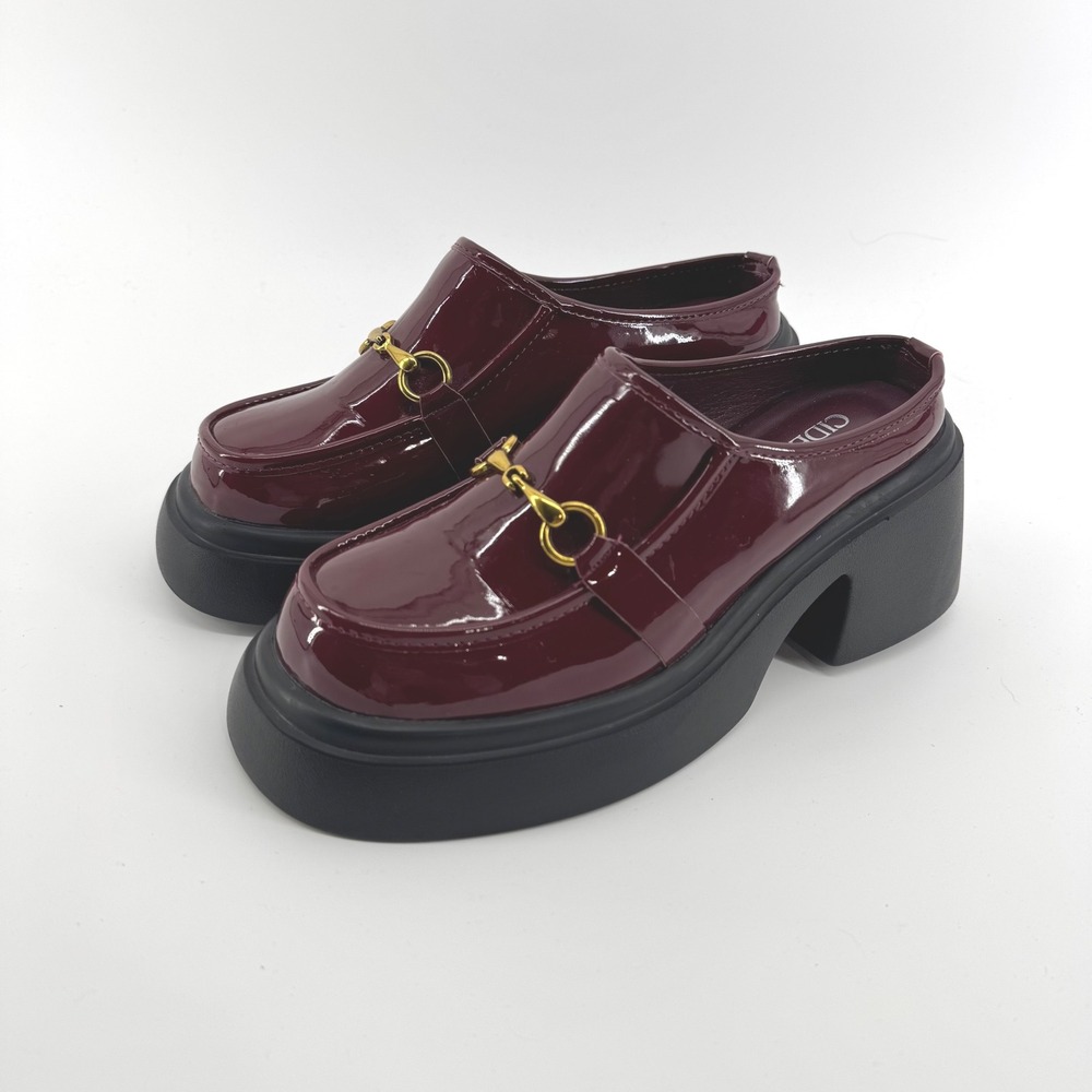 Cider Chunky Platform Mules Women 7.5 Burgundy Horsebit Dark Academia Whimsigoth